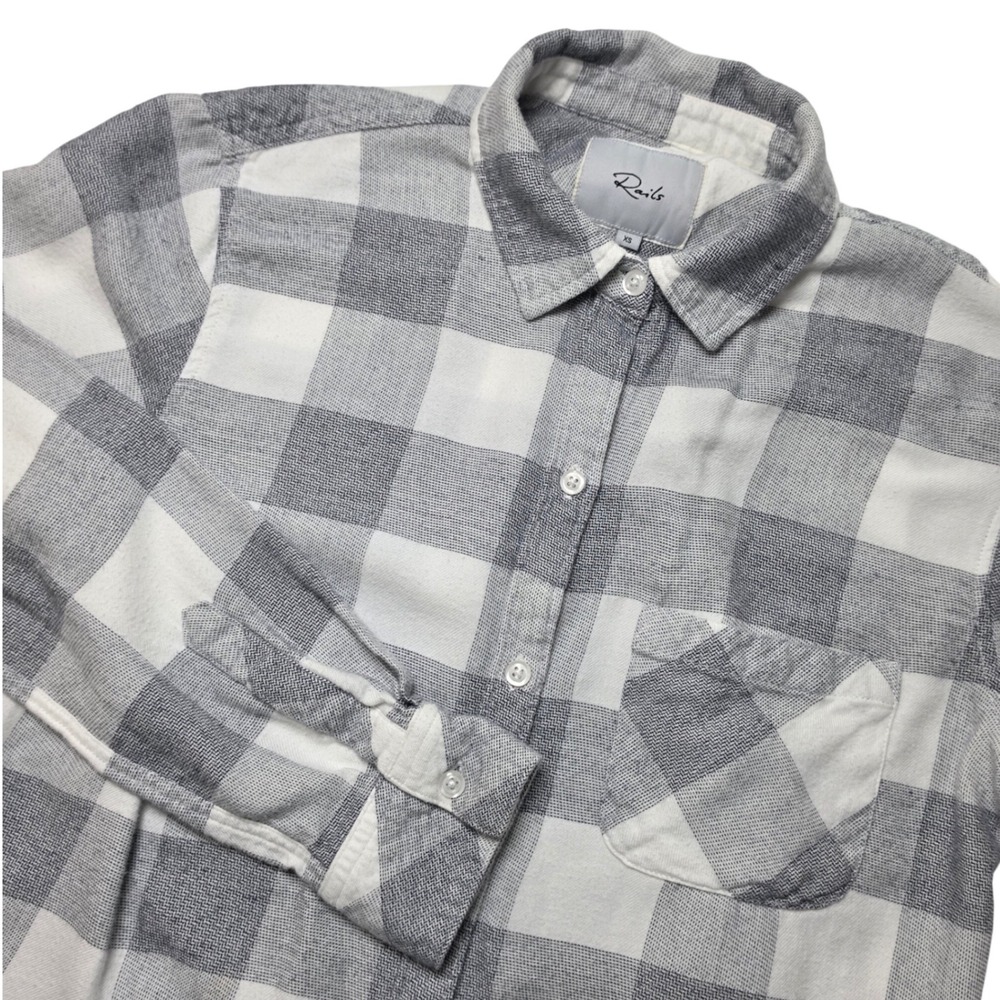 Rails Womens Button Down Shirt XS Gray White Plaid Milo Long Sleeve Casual Top